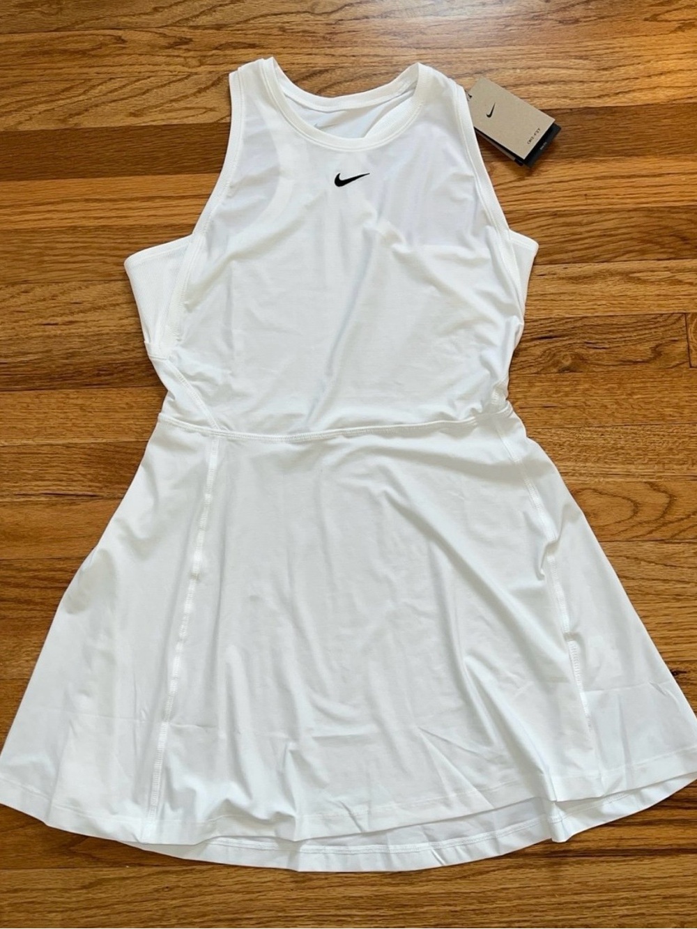 Nike Women’s White Athletic Tennis Dress with Black Swoosh New